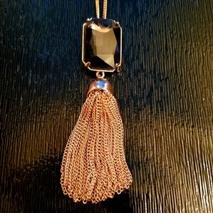 Rose Gold Tassel Necklace with Jewel-Costume